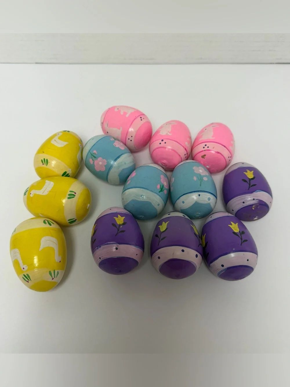 Set of 13 Vintage Decorative Wooden Easter Eggs